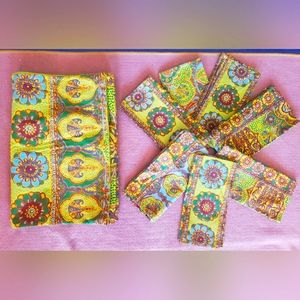 Cost Plus World Market Brand New Bohemian Flower Table Runner and 6 napkins